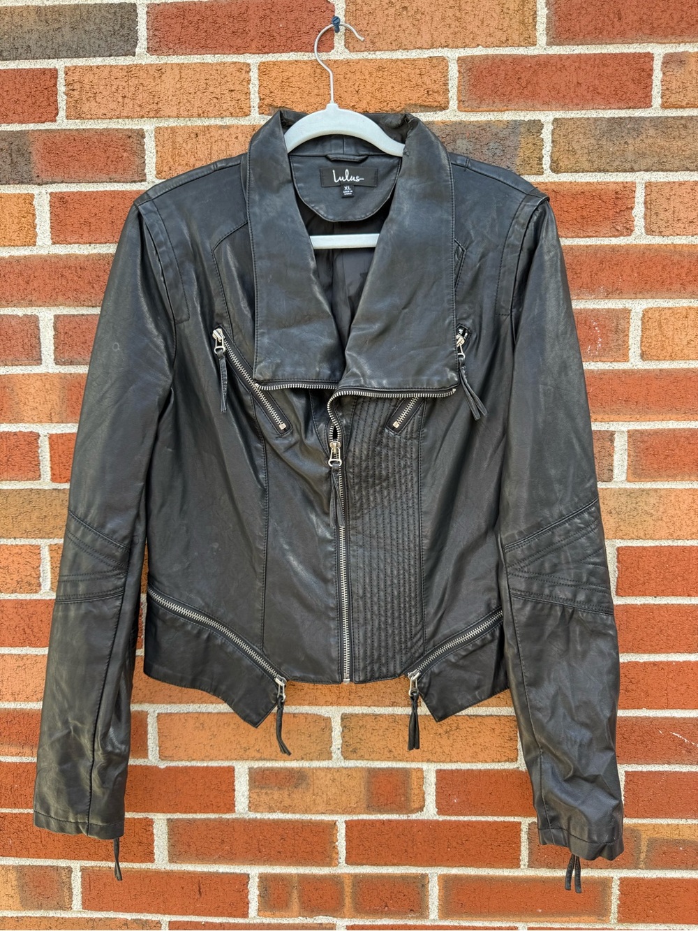 Lulus Black Faux Leather Moto Jacket Women’s XL Quilted Biker